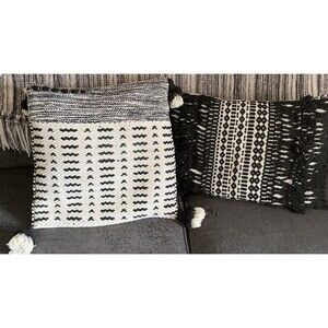 Anthropologie And World Market Boho Decorative Pillow Covers Fringed Set Of 2